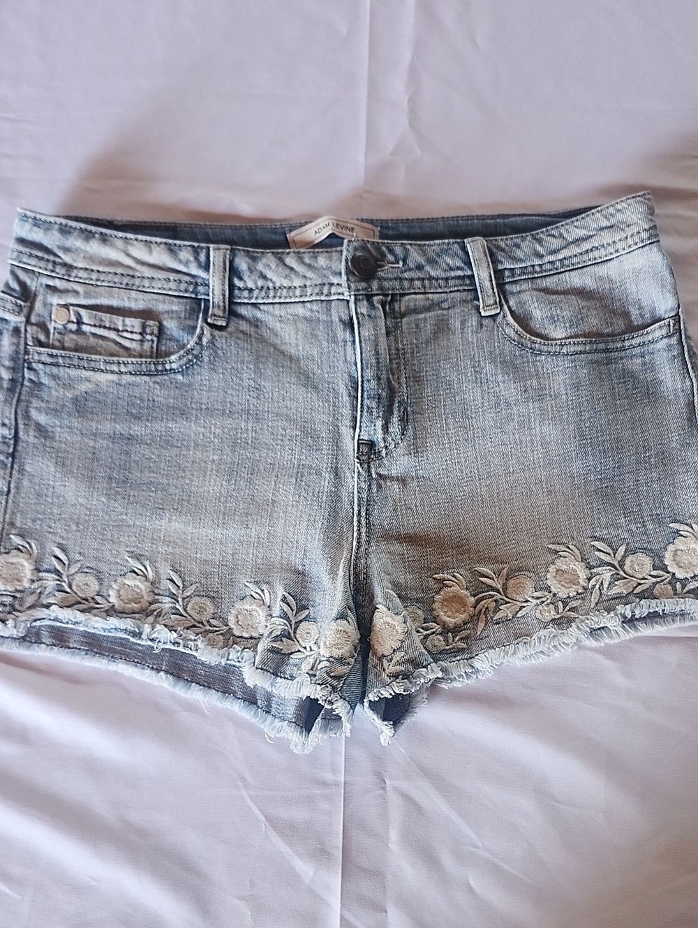 Adam Levine Collection Pale Blue Denim Shorts with White Floral Trim